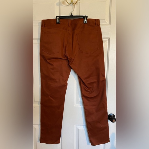 Theory Tech Raffi Compact Straight Slim Fit Ponte Pants in Burnt Orange - Picture 6 of 9